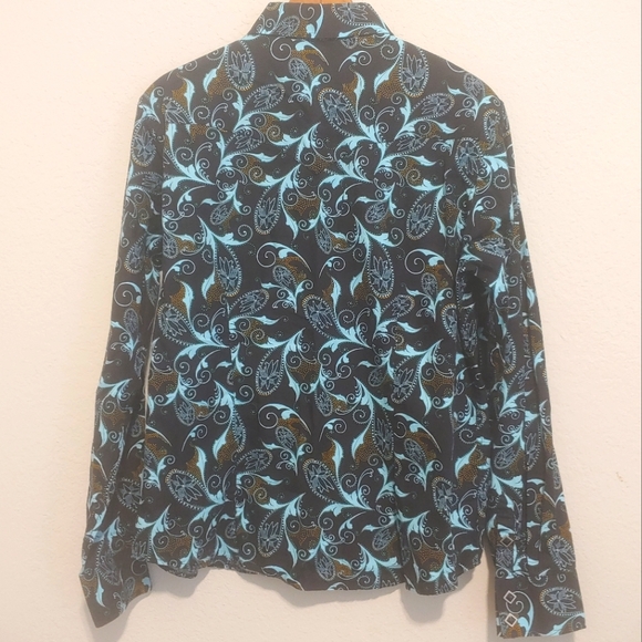 Panhandle Slim Western Shirt Blue Cowgirl Rodeo Snaps Pockets Paisley SZ Large - Picture 3 of 9